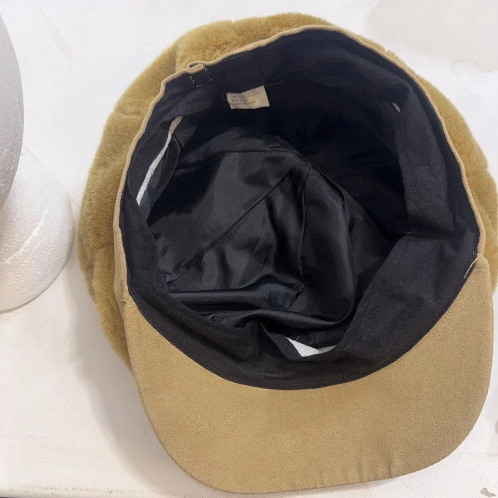 Vintage 90s Y2K‎ Puffy Plush Velour Cabbie Cap Baker Boy Newsboy Hat